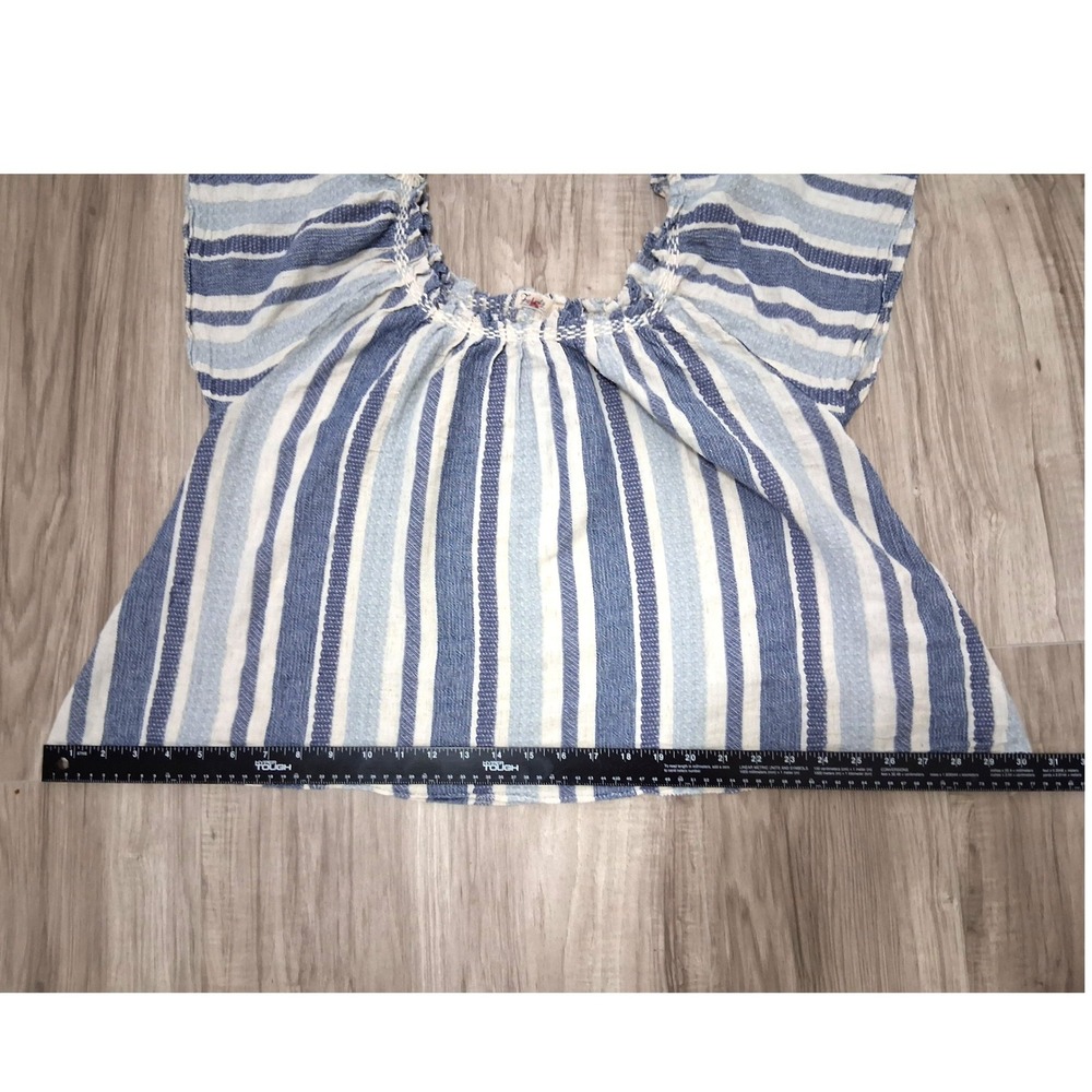 Faherty Annabelle Blue White Striped Peasant Top Short Flutter Sleeve Small - Picture 7 of 11